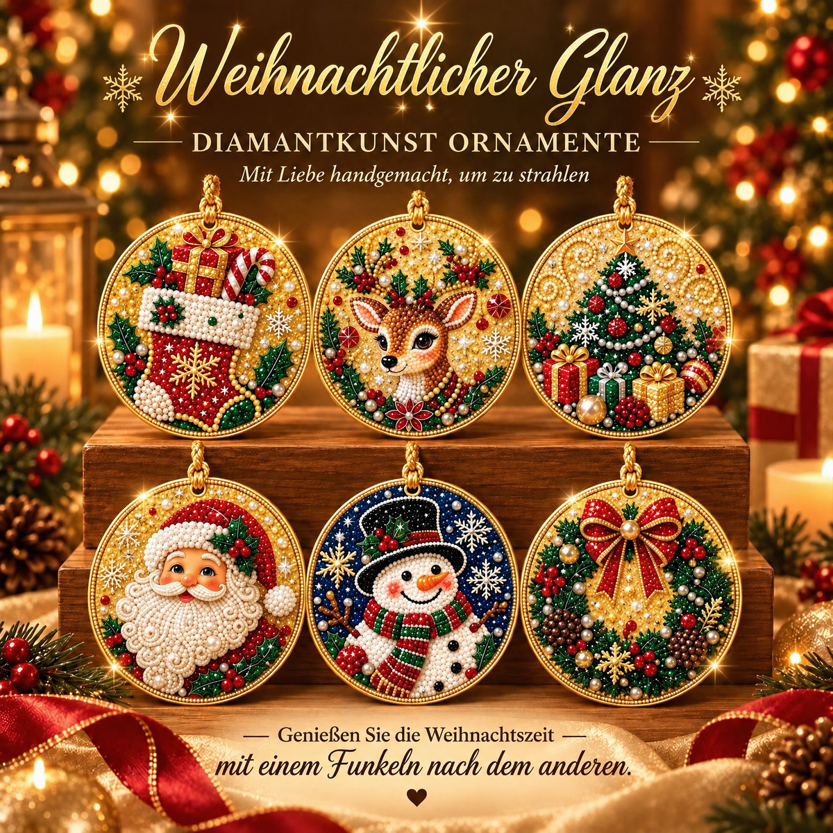 Weihnachtliches Diamond-Painting-Anhänger-Set – Funkelnde DIY-Baumdekoration & kreatives Weihnachtsgeschenk