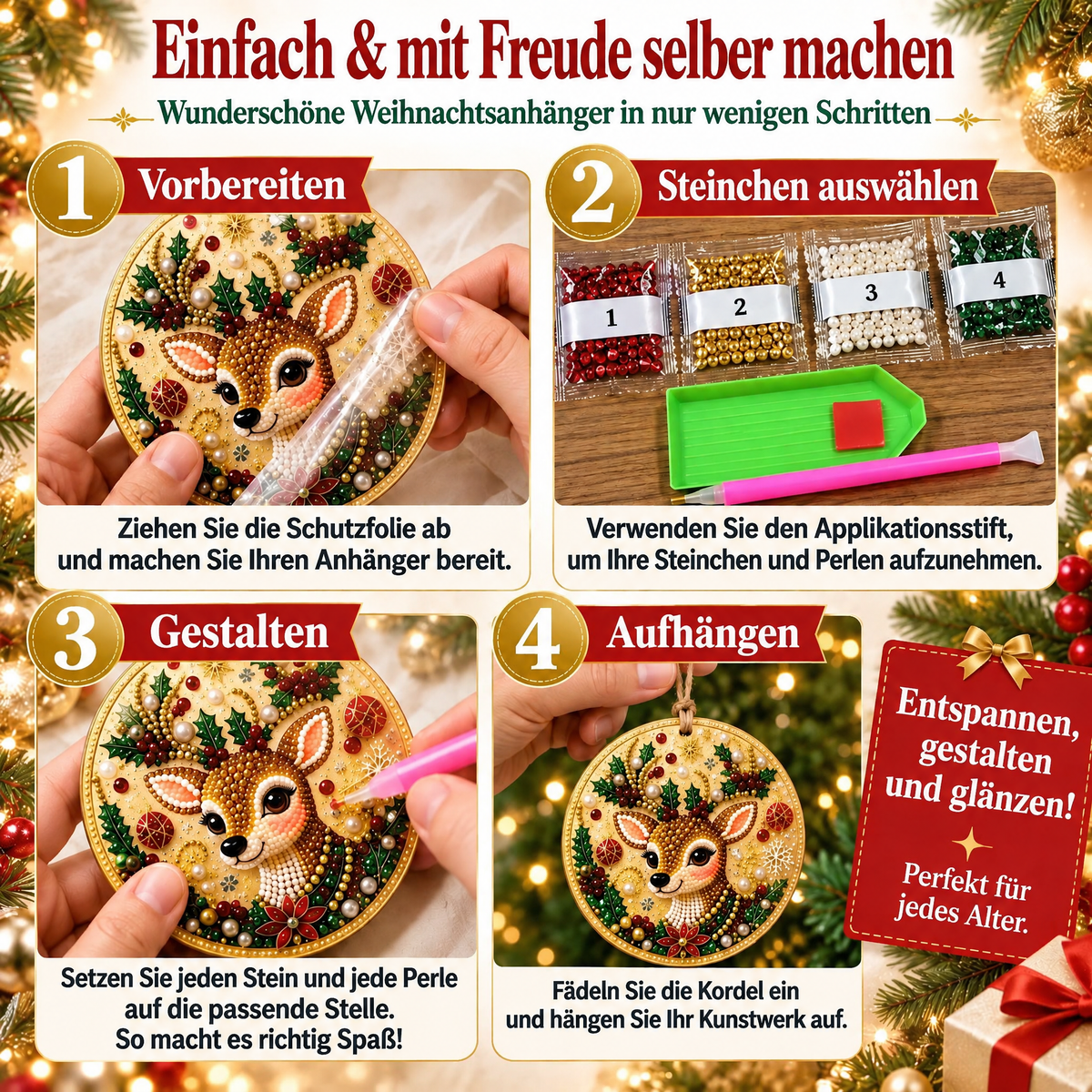 Weihnachtliches Diamond-Painting-Anhänger-Set – Funkelnde DIY-Baumdekoration & kreatives Weihnachtsgeschenk