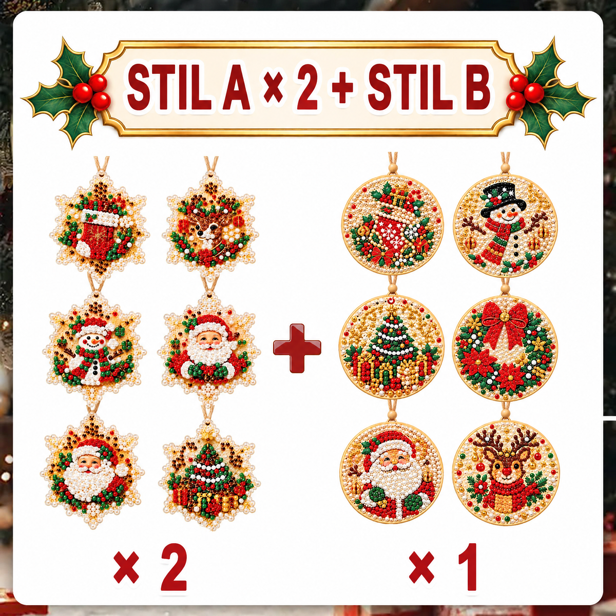 Weihnachtliches Diamond-Painting-Anhänger-Set – Funkelnde DIY-Baumdekoration & kreatives Weihnachtsgeschenk