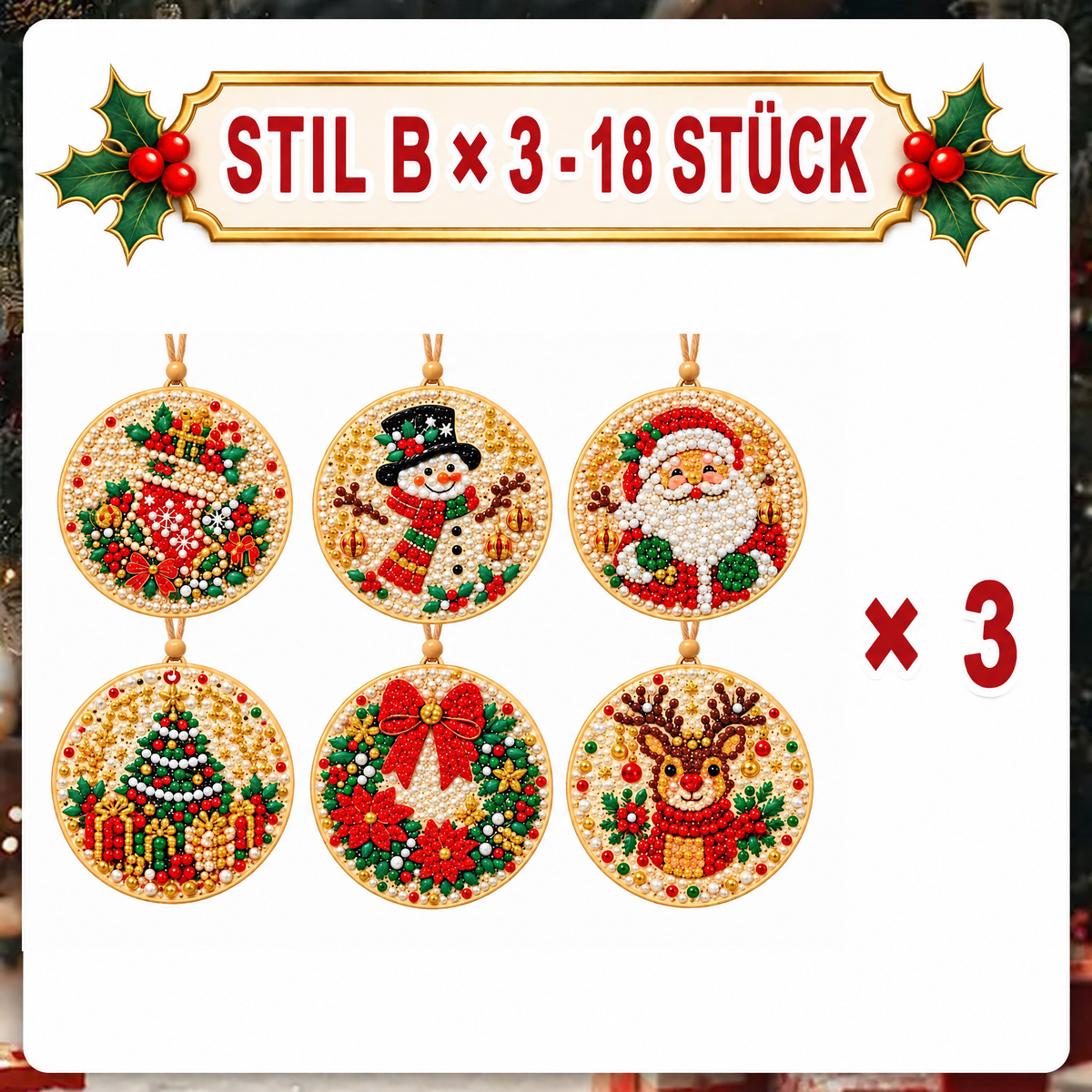 Weihnachtliches Diamond-Painting-Anhänger-Set – Funkelnde DIY-Baumdekoration & kreatives Weihnachtsgeschenk