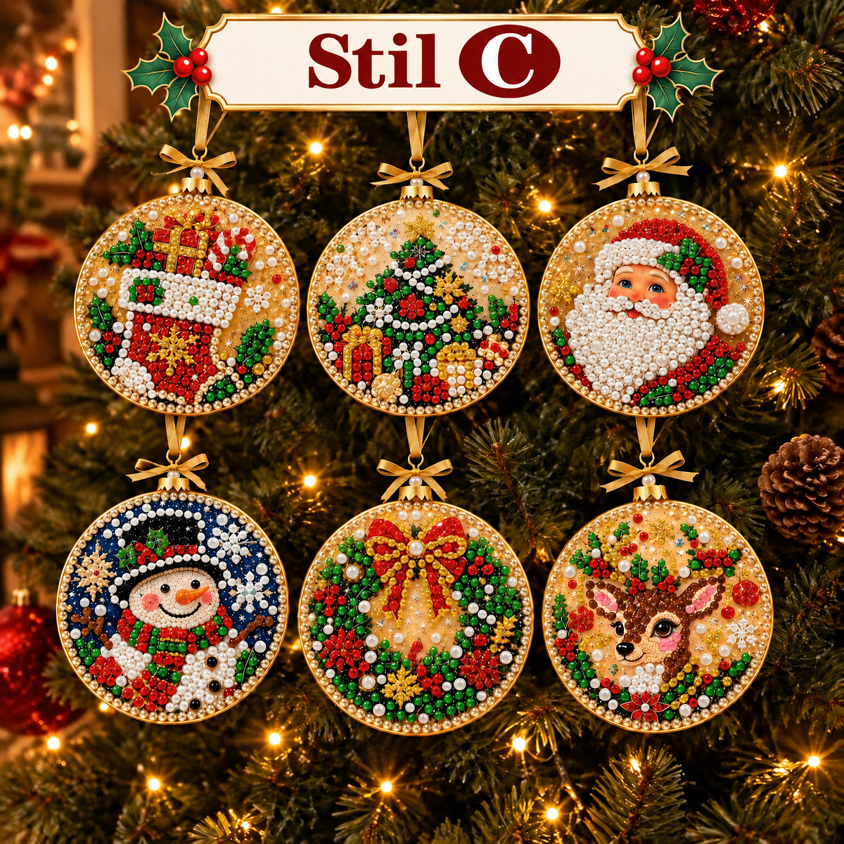 Weihnachtliches Diamond-Painting-Anhänger-Set – Funkelnde DIY-Baumdekoration & kreatives Weihnachtsgeschenk