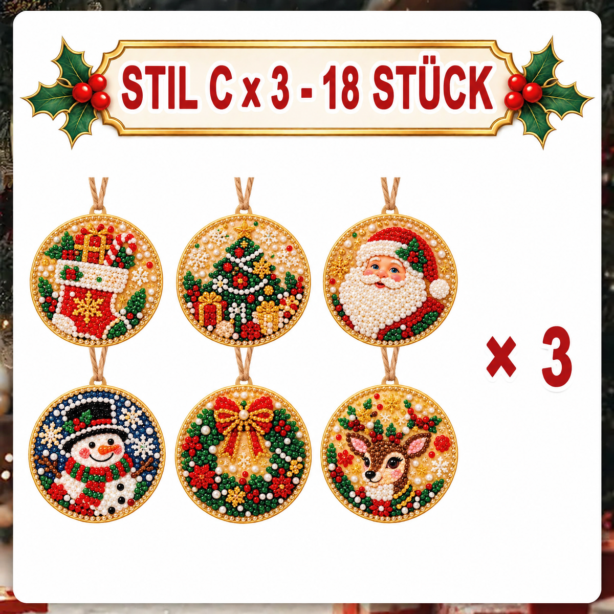 Weihnachtliches Diamond-Painting-Anhänger-Set – Funkelnde DIY-Baumdekoration & kreatives Weihnachtsgeschenk